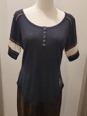 Harley Davidson Genuine MotorClothes Henley Varsity Stripe Tee Charcoal XS